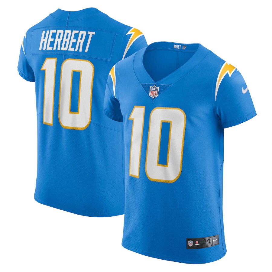 Men Los Angeles Chargers 10 Justin Herbert Nike Powder Blue Vapor Elite Player NFL Jersey